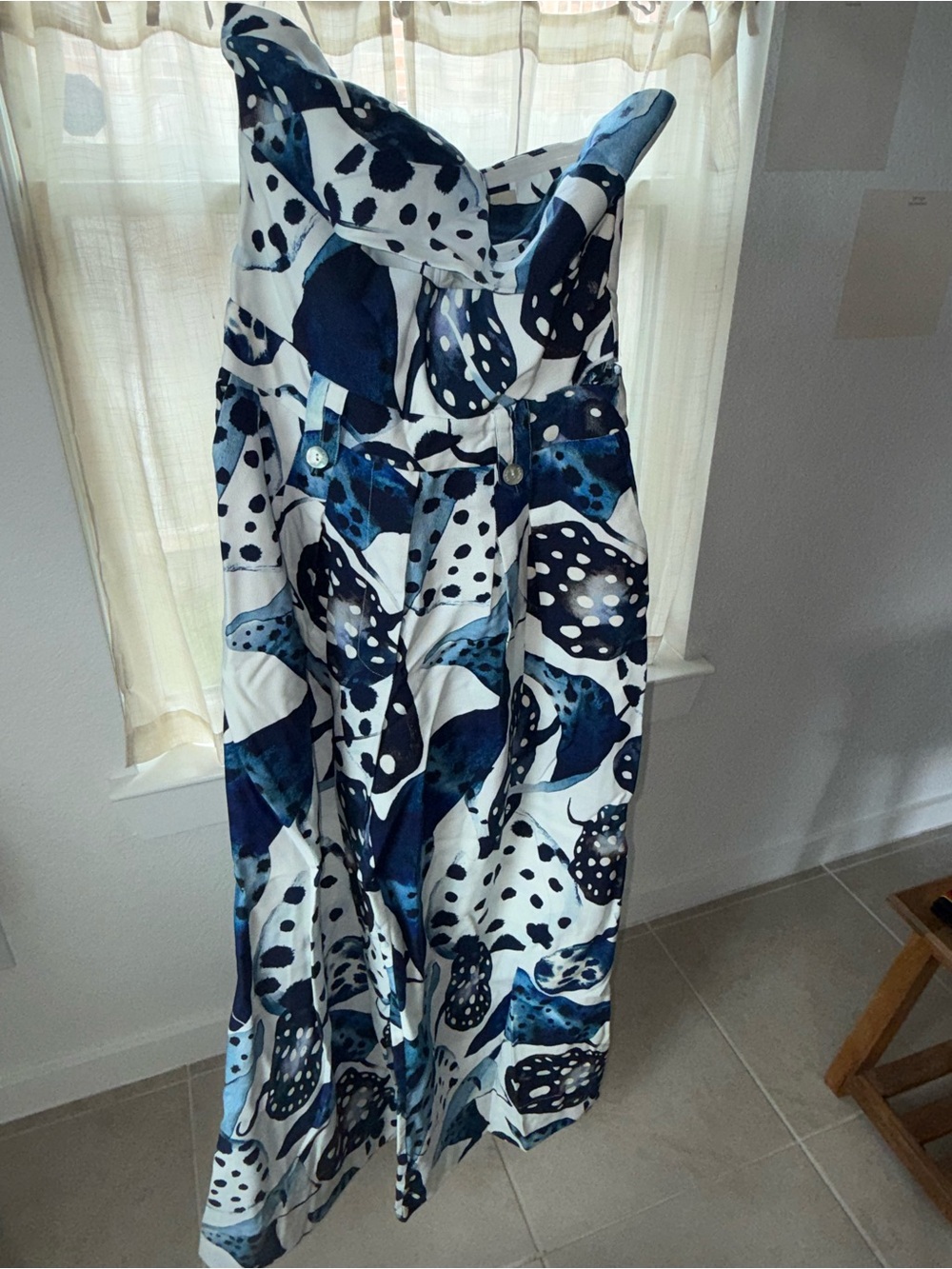 Farm Rio Blue & White Abstract Strapless Wide-Leg Jumpsuit - Picture 7 of 7